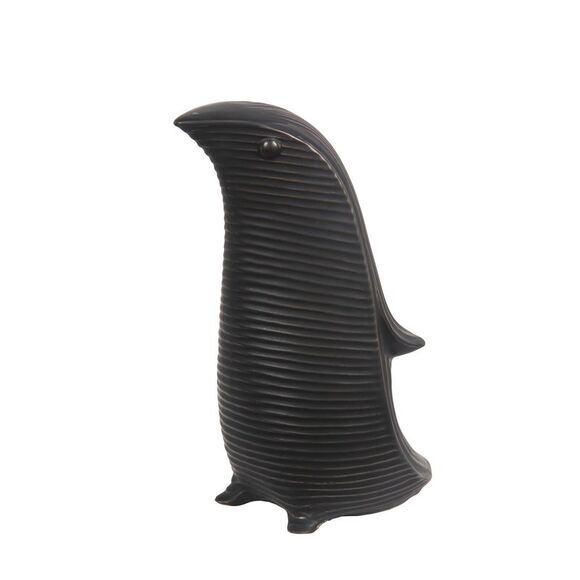 10 1/2 Inch Tall Black Ceramic Abstract Penguin Statue